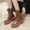 High Quality Ladies Brown Short Boots 2024 British Lace Up Women's Boots Autumn Winter New Non-slip Platform Motorcycle Boots