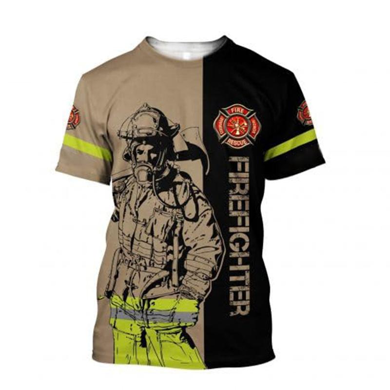 Summer 3D Firefighter Fireman Print T Shirt Kid Fashion Streetwear Short Sleeves Harajuku Clothing Gym T-shirts For Men Tees