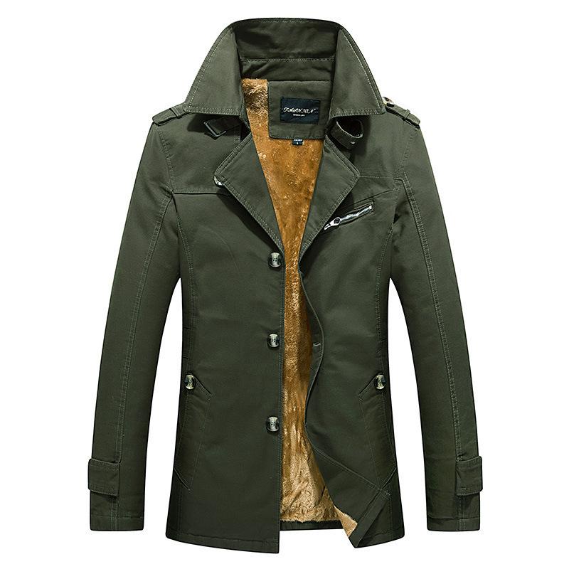 Casual Men's Work Jacket Cotton Trench Coat Velvet Autumn and Winter Men's Jacket