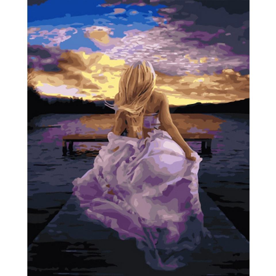 5D DIY Diamond Painting Sunset Girl Needlework Embroidery Cross Stitch