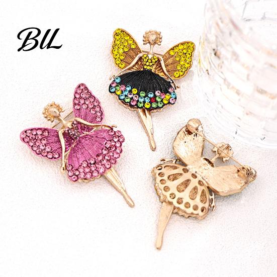 Dancer Girl Lapel Pin Sparkling Rhinstone Ballet Fairy Brooch, Winged Alloy Metal Bag Pin, Women Jewelry Accessories for Suit Dress Coat Scarf