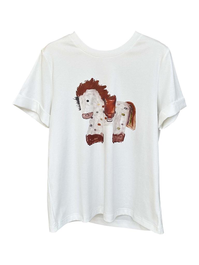 Мультяшная футболка с радужным пони, круглый вырез - Омолаживающая, Универсальная, Короткий рукав, Повседневная