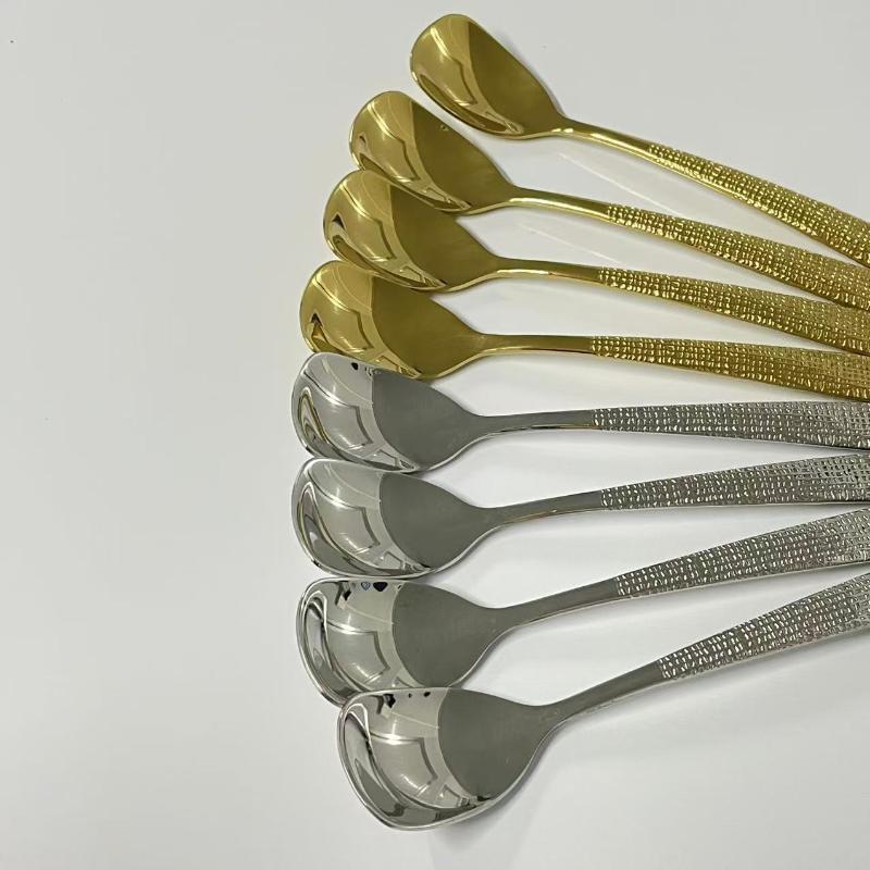 Столовые приборы из нержавеющей стали 304, ложка с плоской головкой, ручка с чеканным узором, столовая посуда, роскошная ретро-посуда