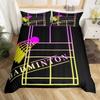 Комплект пододеяльника для бадминтона Комплект постельного белья для бадминтона Спортивный комплект постельного белья Декор комнаты для мальчиков и девочек Узор с мячами Черные комплекты пододеяльников