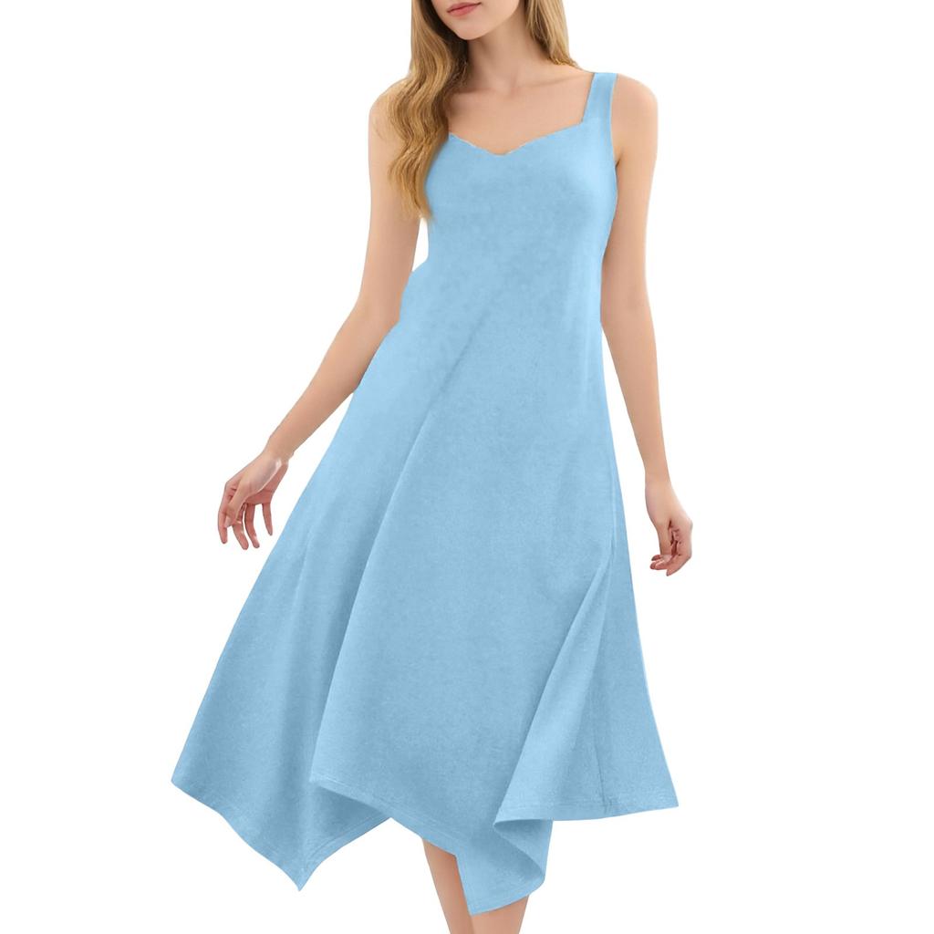 Женское повседневное модное платье миди без рукавов с круглым вырезом и нерегулярным подолом