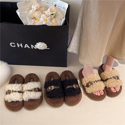 Женская обувь фея ветер толстая подошва волосатые шлепанцы женская одежда ins трендовый маленький ароматный ветер 2025 новый французский осень и зима шлепанцы на одной подошве