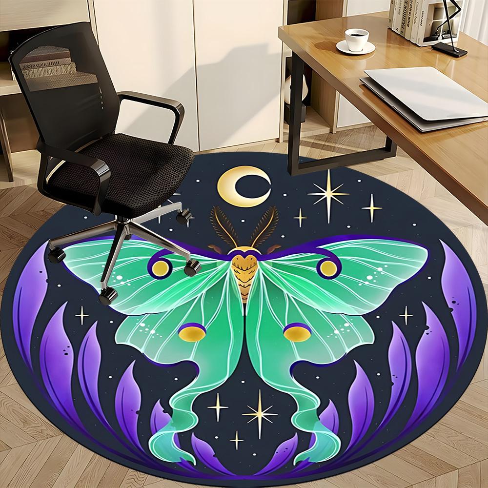 1PC Celestial Moth Print Office Round Rug, Non slip, Soft and Durable Office Rug for Interior Decoration, Perfect for Office