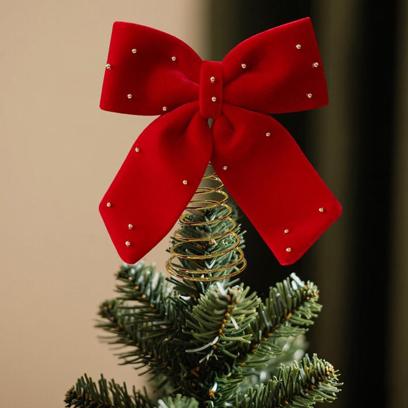 1Pc Christmas Tree Top Party Decoration Burgundy Exquisite Decoration Christmas Bow Decoration Metal Fabric