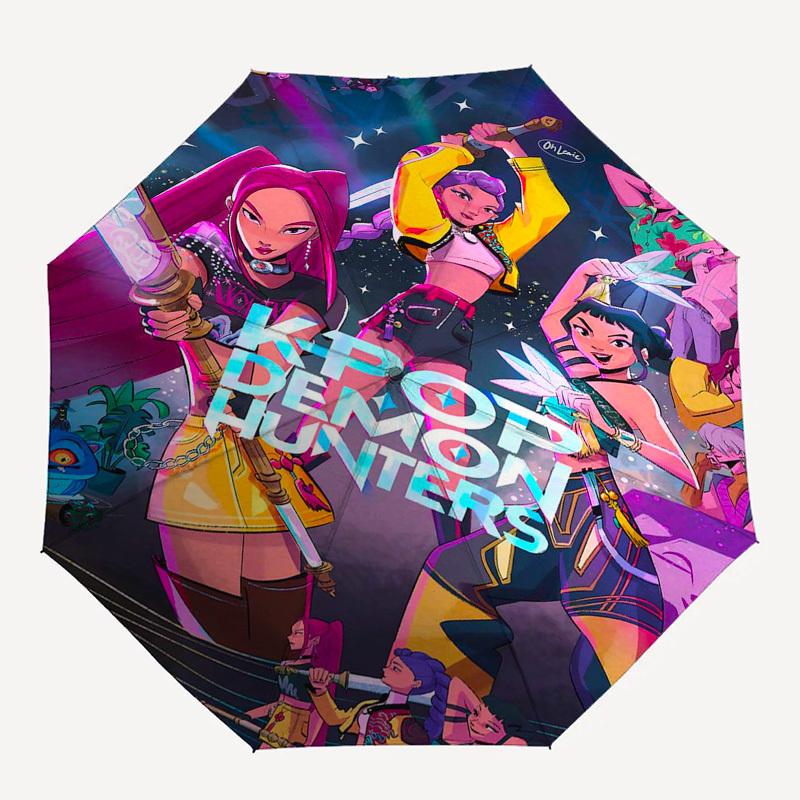 1pc Golden Hair Anime Character Automatic Folding Umbrella, Portable 3-Fold Design with Iron Frame, Outdoor for Fans, Travelers, Daily Use, Perfect Gi