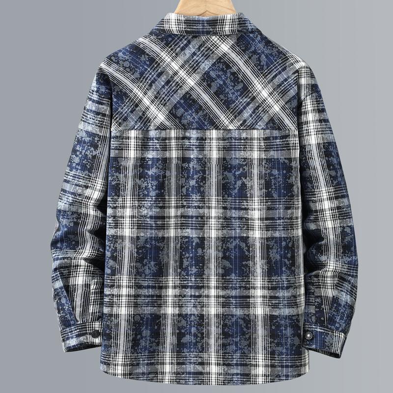 Vintage Plaid Shirt Oversized Outerwear Man Jackets Plus Size 4XL-11XL Casual Long Sleeve Top