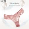 5 Pcs Floral Lace G-String Panties Women's Solid Color Low Waist Briefs Hollow Through Thong Underwear Lot