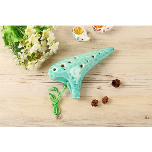 TNG Ocarina, Alto/C/AC, 12-Hole, Emerald, Premium Glazed Finish with Sea Wave Pattern, Includes Strap