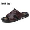 Leather Men's Slippers Luxury Crocodile Slip On Casual Shoes High Quality New Non-Slip Summer Sandals For Men Slippers