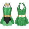 Kids Girls Christmas Gymnastic Leotard Sleeveless Sequin Jumpsuit Ballet Dance Dress Stage Costumes