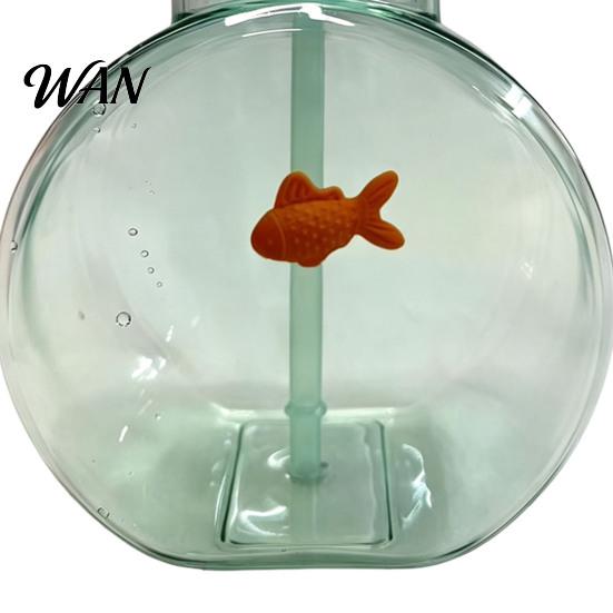 Orange Fish Straw Cup Bowl Bottle with Straw, Plastic Fishbowl Tumblers Lids, Unbreakable Ornament Cups Spill Resistant for Drinks Summer Drink,