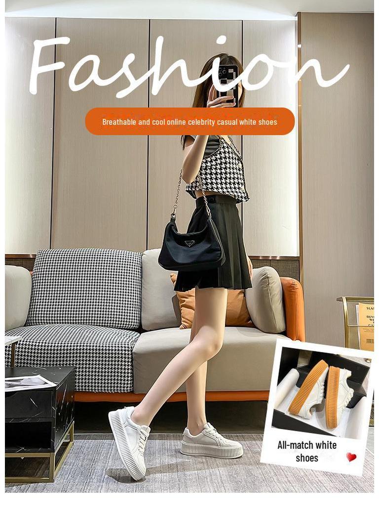 Masuism Women's White Chunky-Sole Sneakers - 2024 Autumn Height-Enhancing Casual Shoes