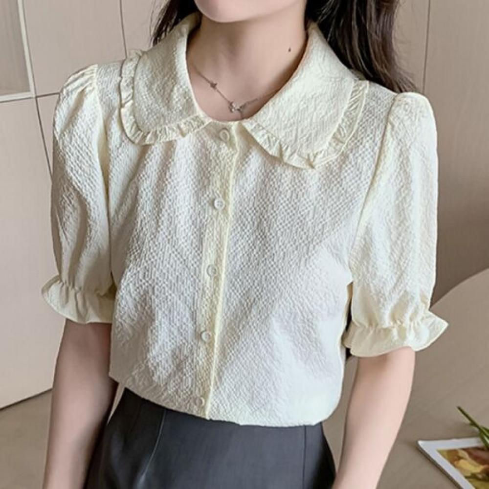 Navava Women Romantic Frill Round Collar Short Sleeve Blouse Nb3106