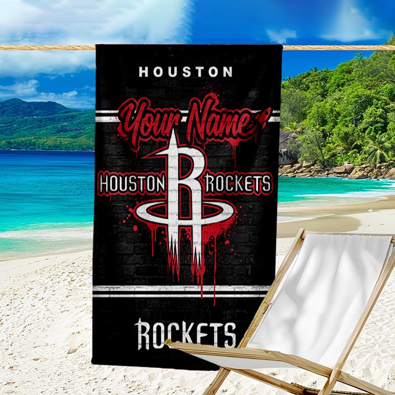 Custom Name Beach Towel Rockets Team Art Beach Towel, Soft Microfiber, Gift for Her/Him, Birthday, for Pool, Beach, Travel, Fan gifts