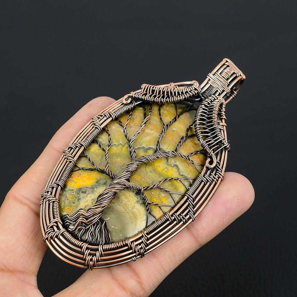 Tree Of Life Bumble Bee Jasper Jewelry, 999 Copper Wire Wrapped Gemstone Pendant, Handmade Pendant, For Memorial Day