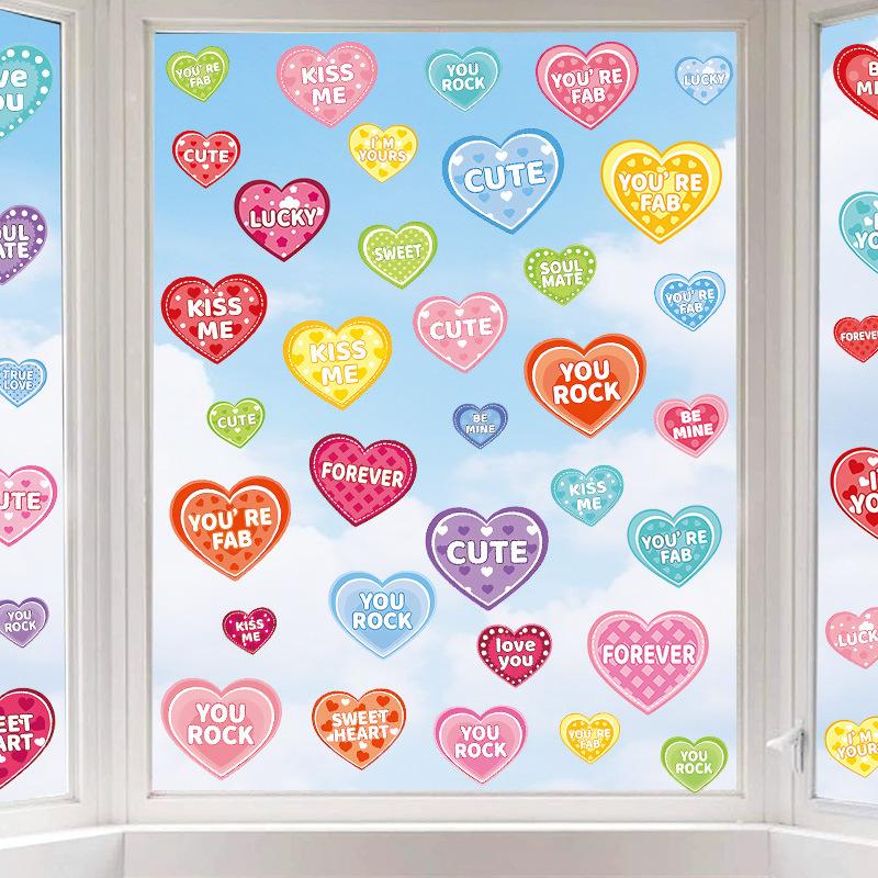 Valentine's Day Heart Window Stickers, Colorful Love Glass Decals, Romantic Party Decoration for Home, Shop Window and Door