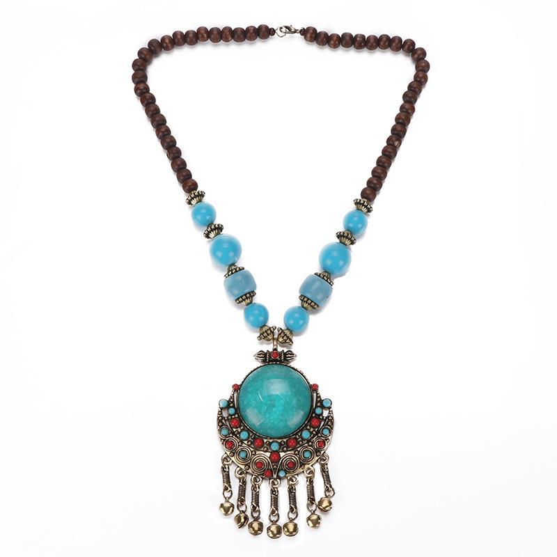 Старинное ожерелье, женское ретро-ювелирное украшение, кулон в виде китайского ветра, бусины из дерева, колокольчик, кулон для путешествий в Юньнань, одежда, аксессуары