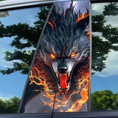 Универсальные декоративные наклейки на среднюю стойку автомобиля, наклейки с рисунком пламени, волка, тигра, водонепроницаемая наклейка из ПВХ под карбоновое волокно, автозапчасти