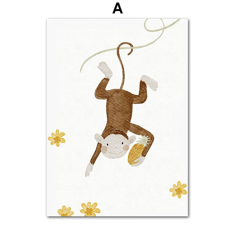 Бохо Детская Медведь Кролик Обезьяна Луна Номер Алфавит Настенное Искусство детские принты Плакаты Для Детской Комнаты Детский Декор Холст Картины