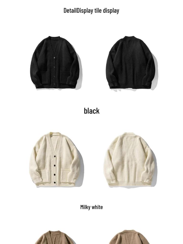 Модный вязаный кардиган в японском стиле с V-образным вырезом - Осенне-зимний свободный свитер для пар