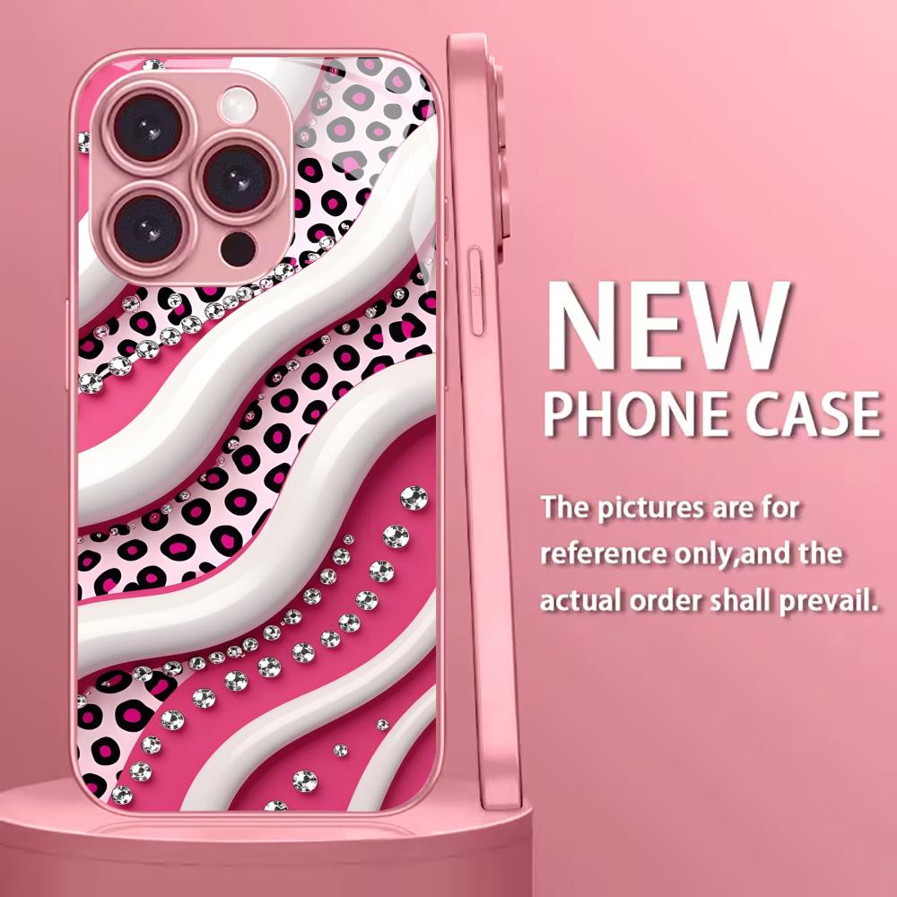 Trendy Pink Leopard Print mobile phones Glass phone case for iphone 17 pro max cover for iPhone 17 16 15 14 13 12 11pm Pro Plus