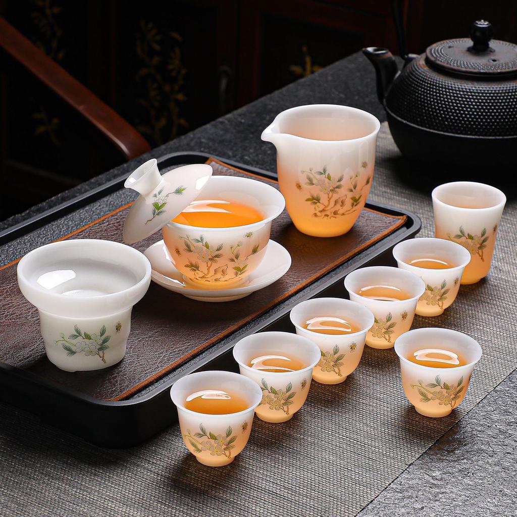 High-grade ice seed jade porcelain tea set merchandise souvenir business company high-end gifts can be done