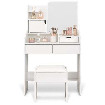 Tocador Maquillaje Con Espejo Y Taburete 80x135cm Home | MDF Blanco