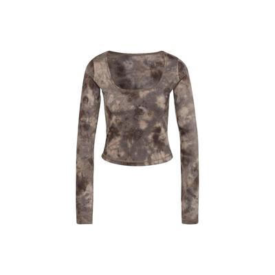 Укороченная футболка с длинным рукавом и принтом логотипа Tie-Dye, женские топы коричневого цвета HN9499