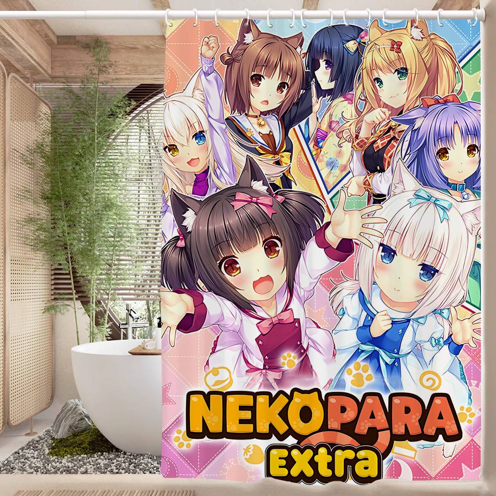 Nekopara Неко Аниме Паттерн Занавеска для Ванной Душевая Занавеска Водонепроницаемая с 12 Крючками Домашний Декор