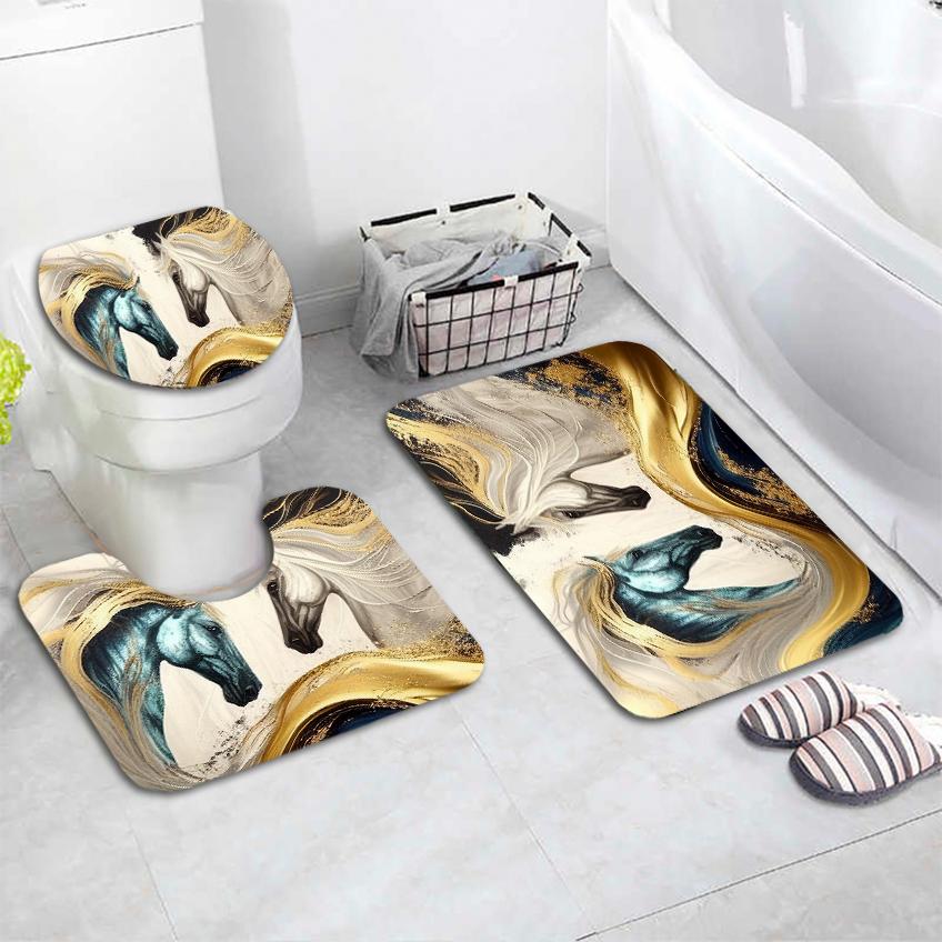 EPeddler Home Modern Patterns, моющаяся нескользящая основа в горошек, набор из 3 ковриков для унитаза