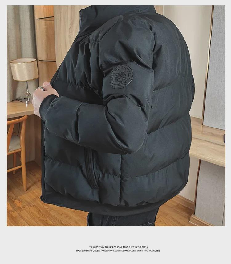 Brand Men's Thick Warm Down Cotton Jacket - Autumn/Winter Casual Stand Collar, Slim Fit.
