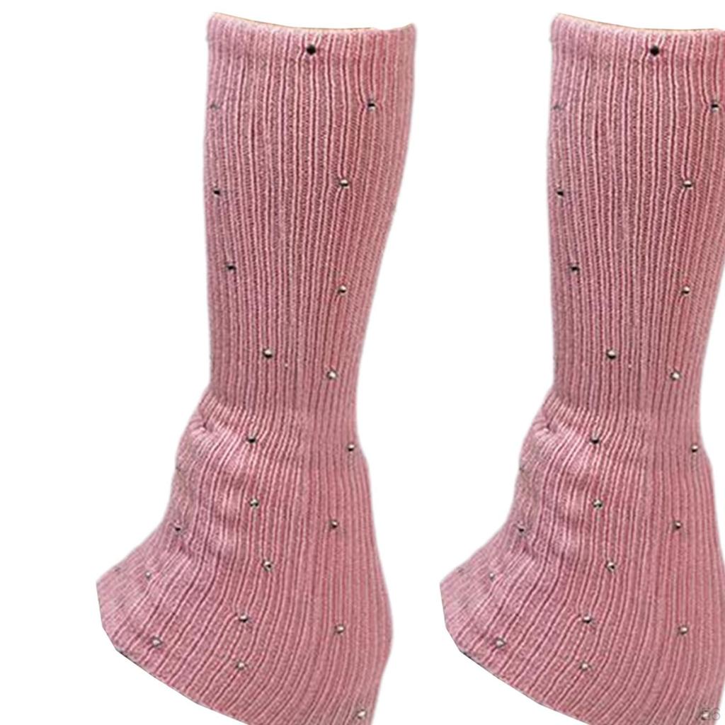 Figure Skating Leg Warmers Socks Decoration Over Knee with Rhinestone Knitted Long