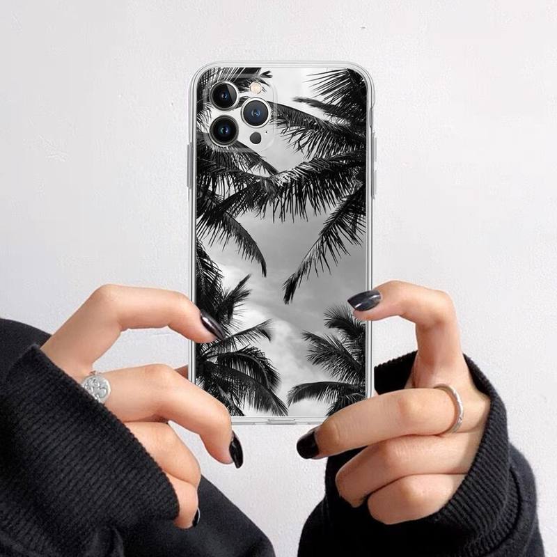Черно-белые пальмовые листья пальмы Чехол для телефона Для iPhone 14 13 12 11 Pro Max XS X XR SE 2020 6 7 8 Plus Mini Прозрачный корпус