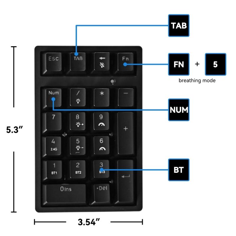 Bluetooth-совместимая цифровая клавиатура Беспроводная цифровая клавиатура Numpad 21 клавиша Портативная для финансового учета Тихая цифровая клавиатура