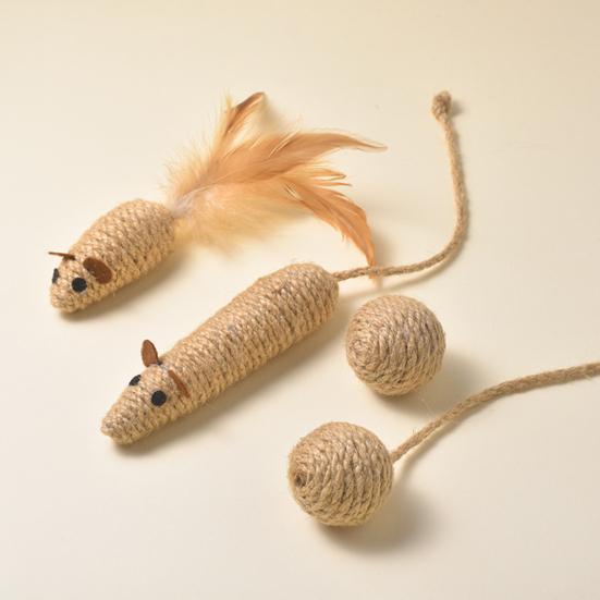 4Pcs Cat Rope Toys Interactive Hemp Rope Balls Mouse Set Bite-Resistant Sisal False Mouse Cat Toy Self-Playing Cat Toy