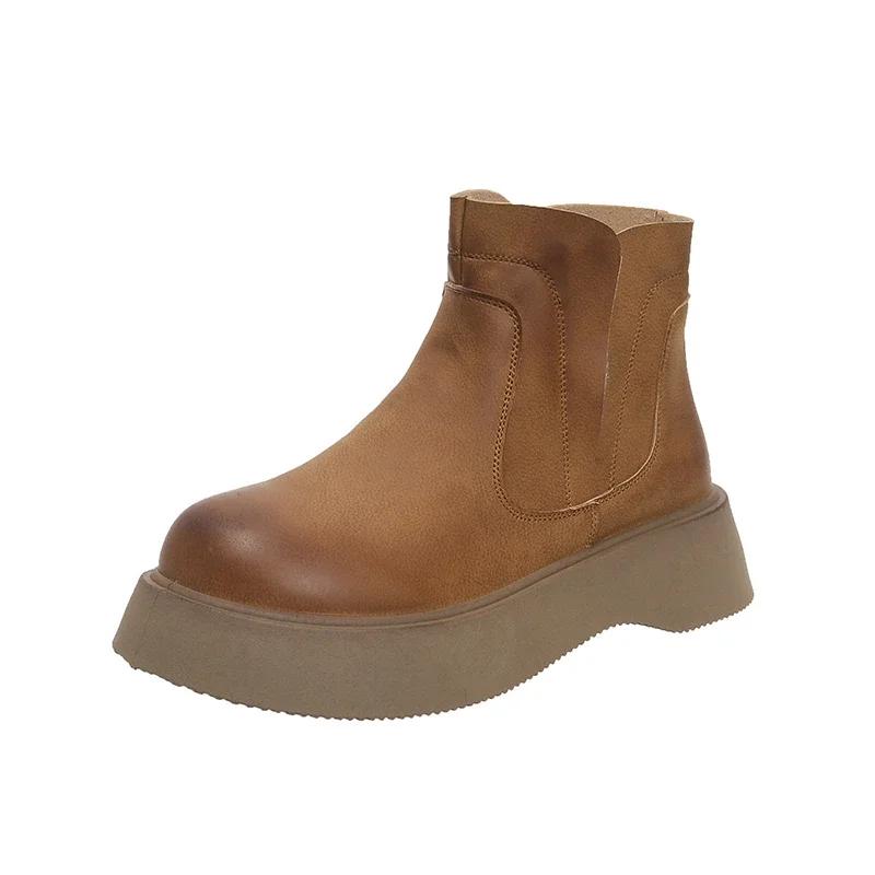 2025 Winter New Women Short Plush Warm Snow Boots Casual Shoes Suede Fur Chelsea Ankle Boots Flats Platform Ladies Shoes Botas