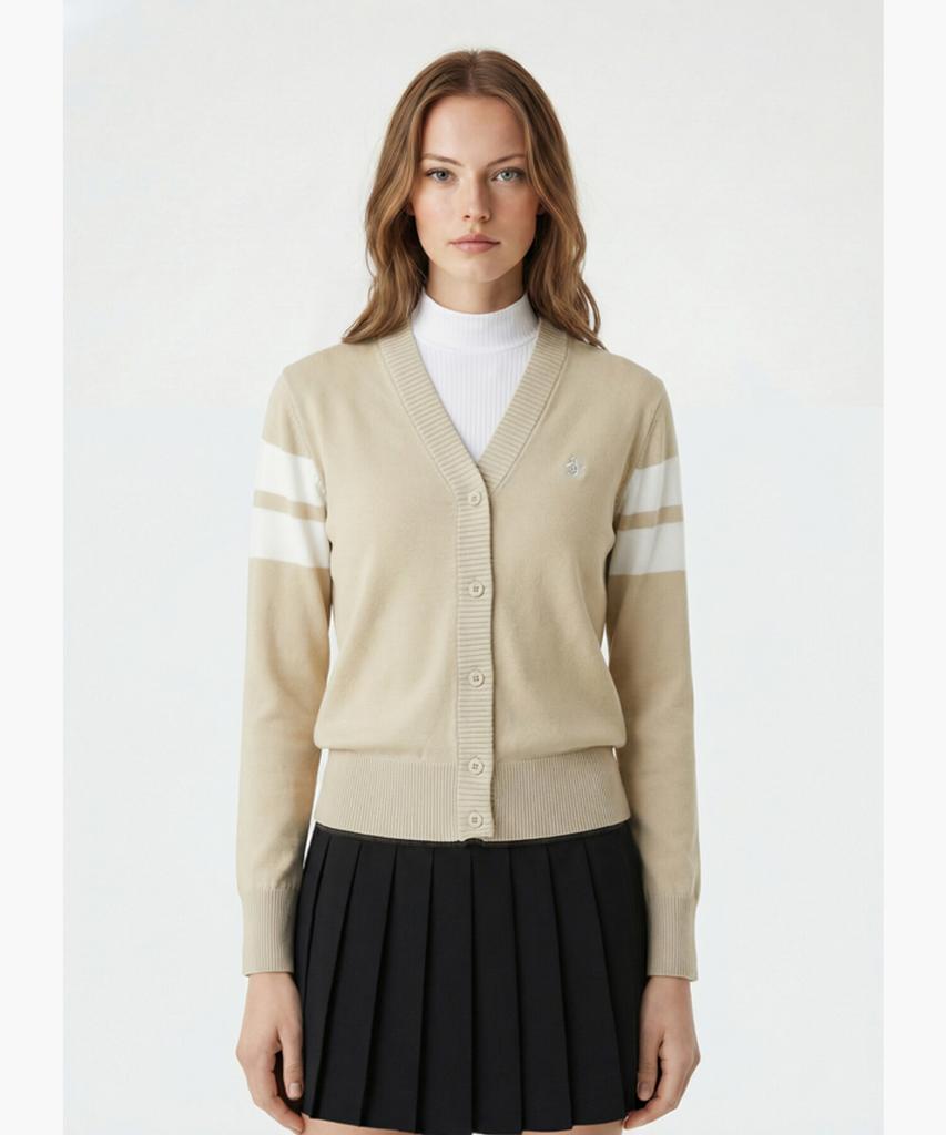 Munsingwear Women'S V-Neck Colorblock Cardigan Beige Mr122Lsw15