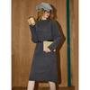 Coolhut Элегантный стиль Серое вязаное платье Женское с длинным рукавом Высокий воротник Элегантное Миниатюрное Миди-длины Платье-кардиган