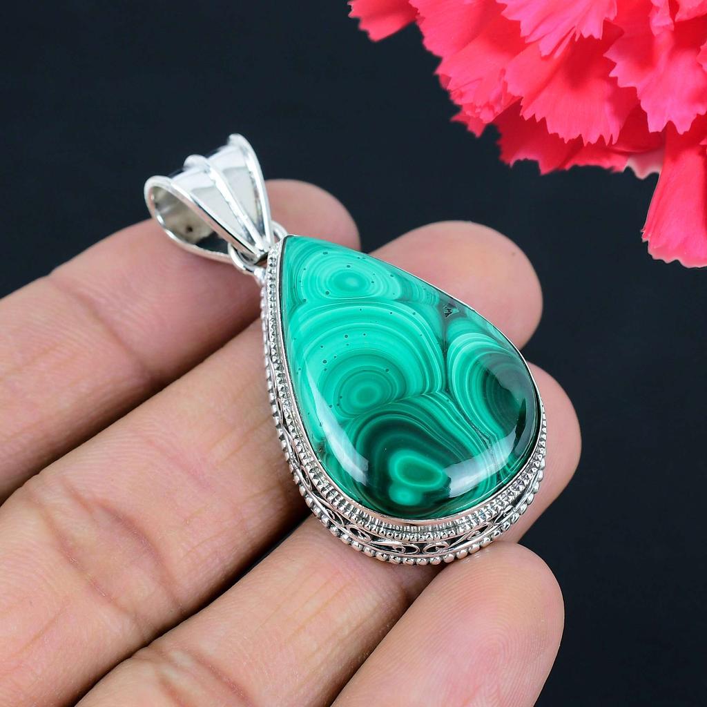 Кулон из драгоценного камня малахита, твердый кулон из стерлингового серебра 925 пробы, ювелирный подарок для унисекс
