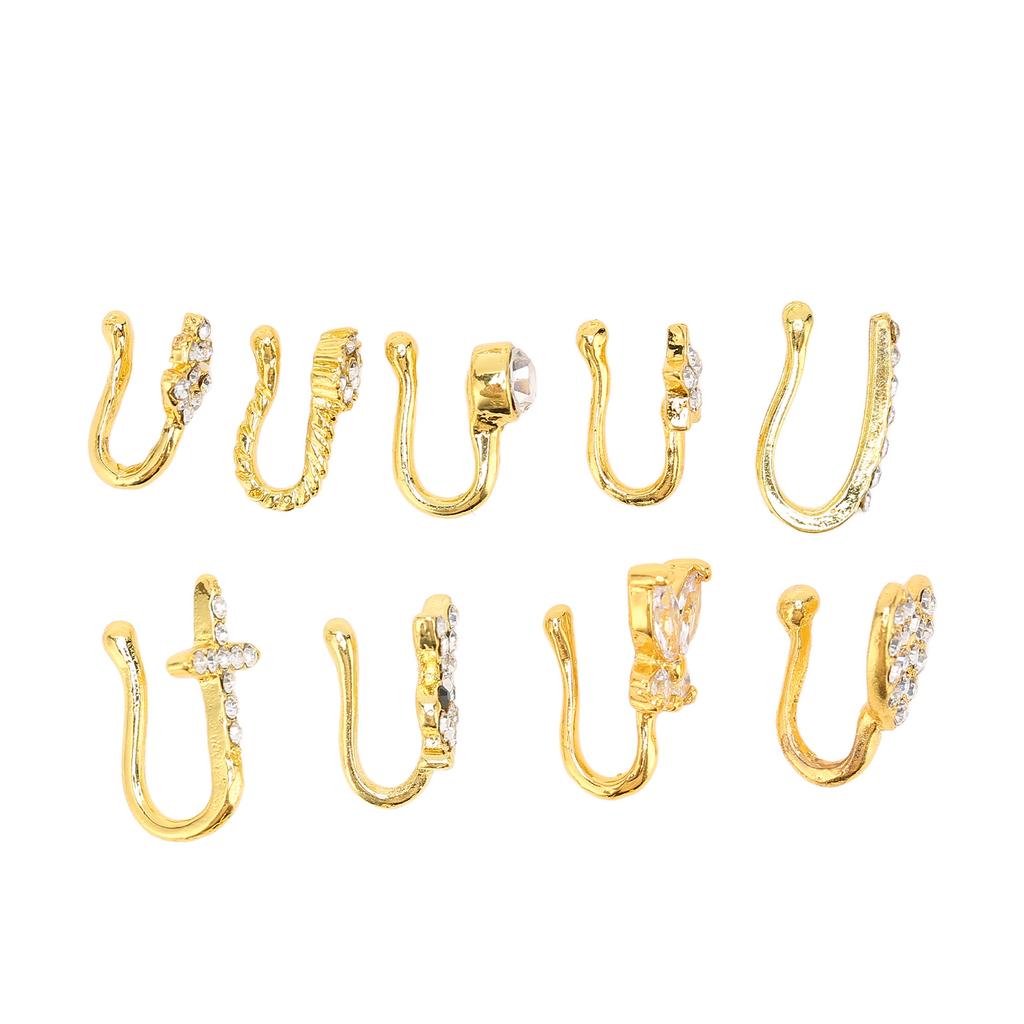 9 шт. Поддельные кольца для носа, блестящие, модные, без пирсинга, набор для зажима для носа, поддельные кольца для носа для женщин, золото