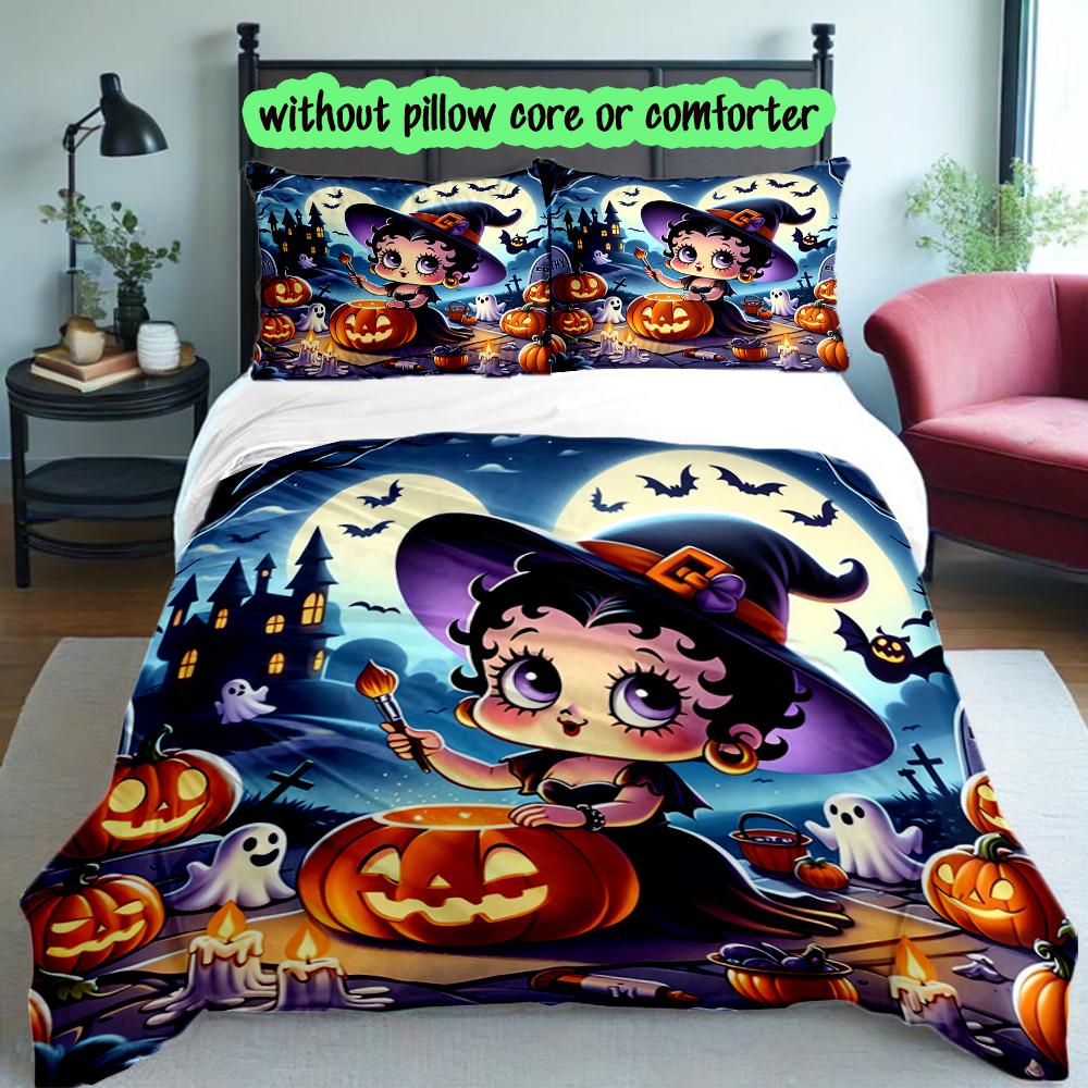 3pcs Betty Boop Duvet Cover Set, Home Printed Bedding Set, Breathable and Cozy Bedclothes Suitable For Festival Decor