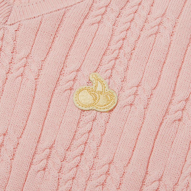 KIRSH Small Cherry V-Neck Crop Cable Knit [Salmon]