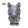 Wolf Head Ornament 3D Printed Figurine, Realistic Statue with Round Animal Sculpture Base, Wild for Home Office Bookshelf Decor Art Piece