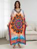 EDOLYNSA Causal Boho Printed V Neck Plus Size Loose Kaftan House Dress 2024 Women Summer Beach Wear Swim Suit Cover Up Loose Robe Q1594