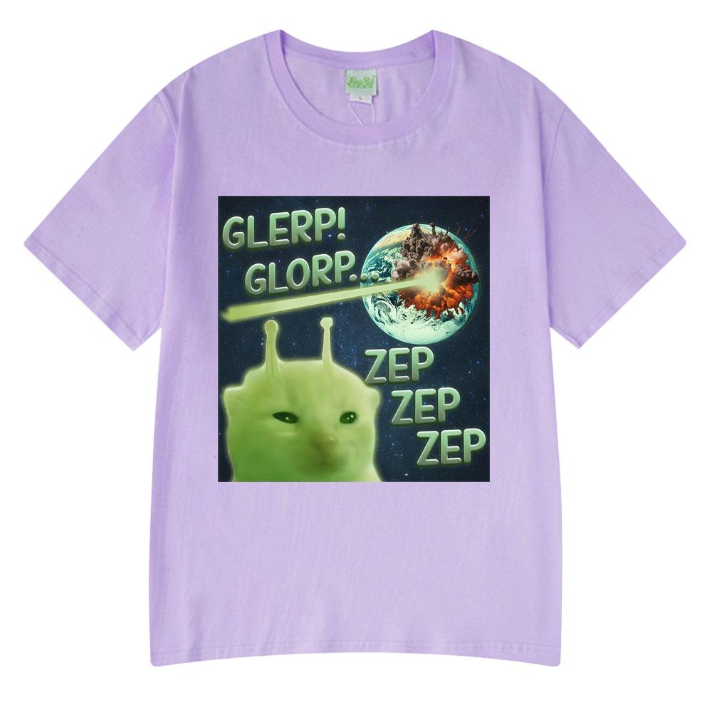 Glerp Glorp Funny Alien Cat Italian Brainrot Meme T-shirt Men Women Graphic Print T Shirts Summer Cotton Short Sleeve T-shirt