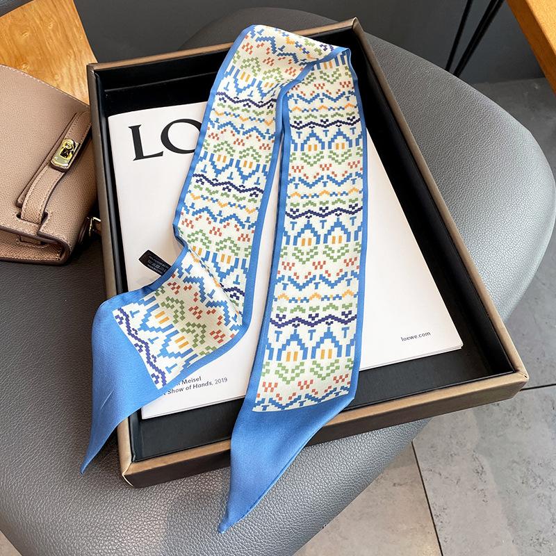 Женский длинный узкий шелковый шарф, повязка на голову, шейный галстук с принтом, роскошные брендовые аксессуары для волос, классные шарфы для девочек, лето 2021 г.